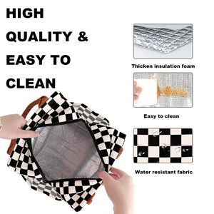 Sac à déjeuner compact amélioré, réutilisable et isotherme, motif quadrillé noir et blanc, pour le travail et l'école - Product Image 5