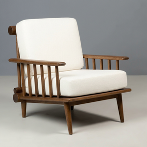 Fauteuil de loisirs moderne en tissu blanc avec pieds en bois, mobilier de salon personnalisé, manuel, pour intérieur - Product Image 1