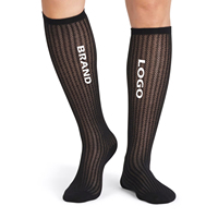 Chaussettes hautes en pointelle pour femmes, chaussettes de compression décontractées à bord élastique, chaussettes habillées en tricot de couleur unie, logo personnalisé