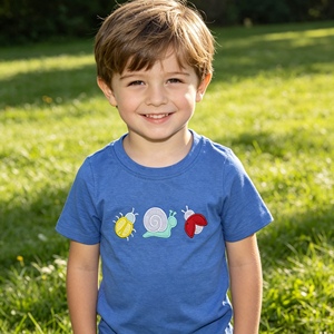 Camiseta de Manga Corta para Bebé Niño con Bordado de Animales Azules BT1725 RTS, Ropa de Verano - Product Image 1