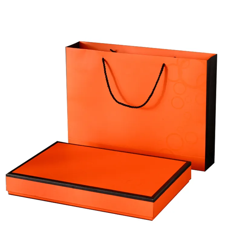 Bufanda de seda con Logo personalizado, pañuelo grande de color naranja con marco Rectangular para fotos, chal, caja de papel de embalaje de regalo