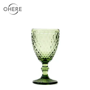 Glassware manufacturers wholesale decorative white wine glass pink blue Champagne glass Hand embossed wine goblets