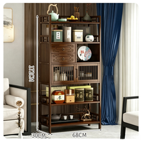 Honvidora Meuble à thé en bambou de style chinois moderne, avec porte de niveau intermédiaire, double tiroir, étagère de présentation multifonctionnelle pour salon
