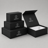 Boîte cadeau de luxe personnalisée avec logo, en carton rigide mat noir, grande taille, vide, avec fermeture magnétique pliable