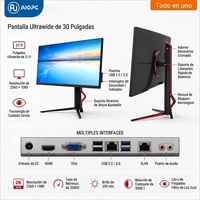 Panel VA Ultraancho de 30 Pulgadas 21:9, PC Todo en Uno, 2560*1080, Soporte VESA, Altura Ajustable, Base de Aluminio, OEM, ODM, Logotipo Personalizado