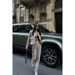 Pantalon en daim beige pour femme, respirant, style évasé, taille élastique, motif formel, délavé, décontracté pour l'automne, taille XL - Product Image 5