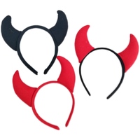 Serre-tête cornes de diable Halloween rouge et noir pour femmes et filles, accessoires de déguisement pour fête de carnaval d'Halloween