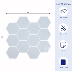 Stock local US : Carreaux muraux souples gris hexagonaux en <span class=keywords><strong>vinyle</strong></span> 3D, autocollants mosaïques auto-adhésifs, imperméables, pour décoration intérieure (10 feuilles) - Product Image 3