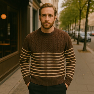 Pull-over décontracté en tricot pour hommes, pull-over ras du cou à rayures, tricots personnalisés OEM ODM de haute qualité, vente en gros directe Pull-over pour hommes - Product Image 3