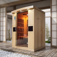 Cabina de Sauna de Infrarrojos Lejanos de Cedro Rojo Sólido para 2 Personas, Modelo Vail, Bajo EMF, con Panel de Control Computarizado, Enchufe Estándar de EE. UU., 240V