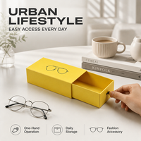 Boîtes à lunettes personnalisées mignonnes et colorées, type tiroir, en carton, pour enfants, boîte d'emballage pour lunettes de soleil, boîte de rangement pour lunettes de couleur jaune