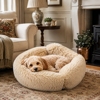 Coussin de couchage carré long et moelleux pour animaux de compagnie, avec rebord surélevé, apaisant pour chiens et chats, multicolores, lavable et antidérapant