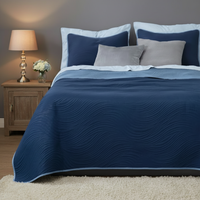 Couvre-lit matelassé léger double face avec taies d'oreiller, couvre-lit d'été anti-boulochage (Bleu marine)