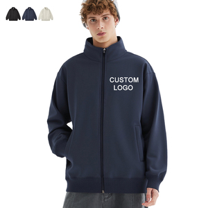 Vente en gros de vestes décontractées pour hommes de haute qualité 300G, col montant, fermeture éclair, sweat à capuche ample, logo personnalisé, poche, unisexe, automne-hiver - Product Image 1