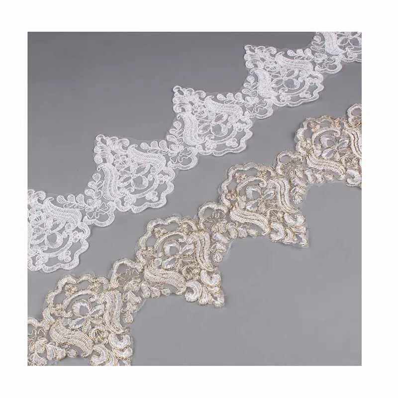 wholesale garment accessories sewing material wedding dress fabric trim white gold embroidery bedding tablecloth textile lace