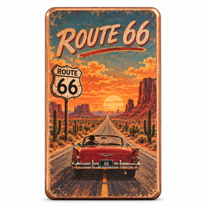 เหรียญทองแดงแท้รูปทรงสี่เหลี่ยมผืนผ้า 1 ออนซ์ ลายรถคลาสสิค Route <span class=keywords><strong>66</strong></span> พร้อมพิมพ์ลายสี UV ของที่ระลึก รับผลิตตามสั่ง OEM ODM ขายส่ง - Product Image 1