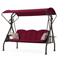 Balançoire de jardin 3 places avec auvent, convertible en lit plat, robuste, avec tables latérales