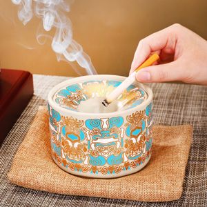 ศิลปะลึกลับสไตล์จีน ถาดเขี่ยบุหรี่เซรามิกทาโถวตี้ความจุขนาดใหญ่กันลมสำหรับตกแต่งสำนักงานพร้อมฝาปิด - Product Image 3