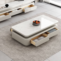 Ensemble table basse et meuble TV moderne et contemporain, durable, avec rangement, plateau en pierre frittée et structure en bois pour salon