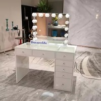 Meuble de rangement de chambre à coucher moderne éclairé, très vendu, avec 13 tiroirs, coiffeuse avec grand miroir, fabricant de tables de toilette