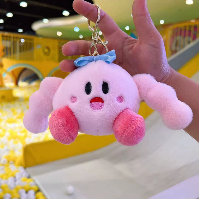 Cute Character Kawaii Anime Plush Toys Keychain Muscle Star Kirby Hercules Plush Doll Birthday Gift Bag Soft Stuffed Pendant