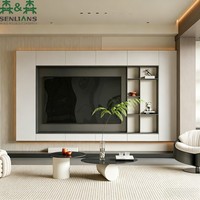Mueble de TV Flotante SLS con Fondo Acanalado, Rejilla Geométrica, Luz LED Decorativa y Almacenamiento Oculto