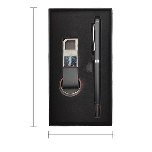 Customized Logo Men's Office Business PU Leather Handmade Silk Screen Printed Exquisite Pen Keychain Set Quality Corporate Gift