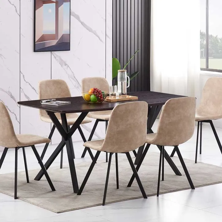 モダンなダイニングルームセット木製の黒いダイニングテーブルセット6人乗りの家の家具カスタマイズされた木製の金属フレームmdfモダンなデザイン