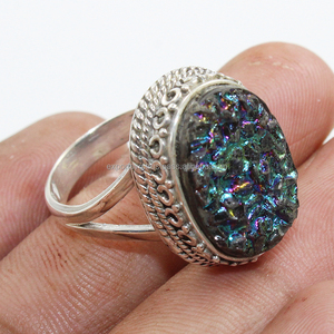 Vente en gros de bagues en argent sterling 925 avec pierres précieuses Druzy Bijoux classiques plaqués rhodium Coupe ovale pour les mariages et les fêtes Fabriqués à la main - Product Image 2