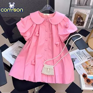 Conyson toptan 2023 kız çocuk için gömlek etek yaz kore tarzı 2023 yeni bebek yaka aşk kısa kollu kabarık kollu kız elbise