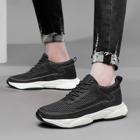 Baskets de sport d'été pour hommes, respirantes, légères, en cuir véritable, avec semelles rehaussantes de 6 cm, ajustables, doublure en maille