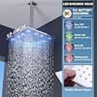 Système de douche thermostatique à 3 poignées, double tête carrée, avec douchettes LED 12 et 6 pouces, jet corporel complet et 4 jets latéraux, finition or brossé, montage mural