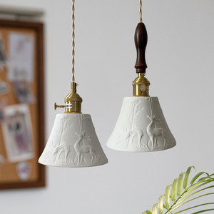 Nordic Style Brass Ceramic Pendant <b>Light</b> With Deer Pattern Led Single Head Home Decor Chandelier - Product Image 5