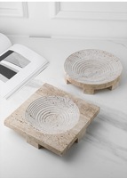 Plateau rond rectangulaire fileté en travertin naturel moderne Bol à collation Assiette décorative Décoration intérieure minimaliste