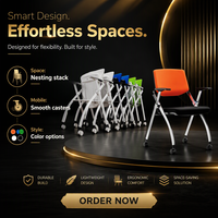Chaise de conférence pliante moderne avec accoudoirs, structure en fer et roulettes, pour la formation commerciale