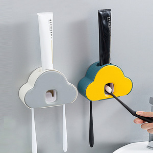 Cloud Shape Automatic <b>Toothpaste</b> <b>Dispenser</b> Wall Mounted Toothbrush Holder For Bathroom - Product Image 1