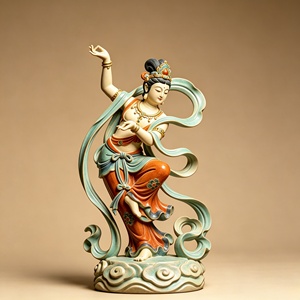 Ornement de table ou grande sculpture extérieure en résine de style chinois, personnalisable, représentant des <span class=keywords><strong>Apsaras</strong></span> volantes de Dunhuang. - Product Image 1