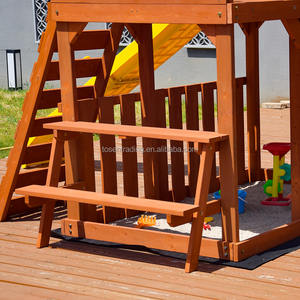 Columpio de madera con casita de juegos, tobogán amarillo, columpios, barras de mono y telescopio - Conjunto de juegos para patio trasero infantil - Product Image 6