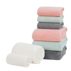 In Stock Pure Color 100% Microfiber Polyester Face Bath Coral Fleece Towel Sets Super Absorbent Coral Velvet Towel