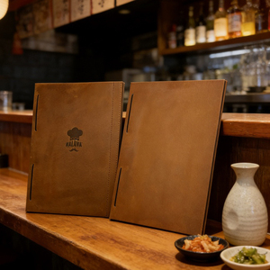 Tablero de Menú de Madera de Tilo con Cubierta de Cuero, Logotipo Grabado Personalizado para Restaurantes y Cafés, con Banda Elástica para Fijar el Portamenús - Product Image 2