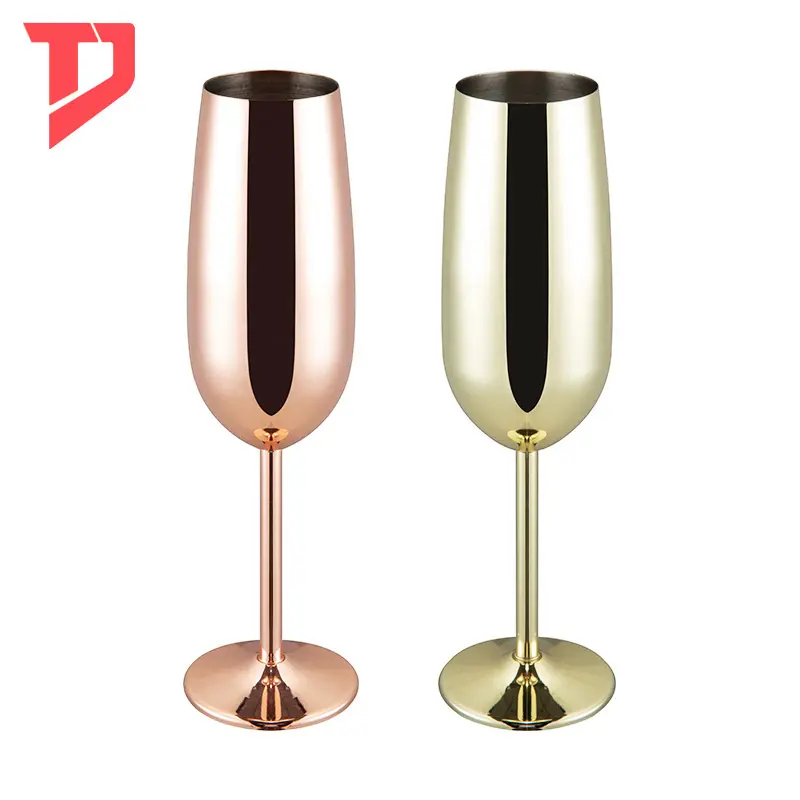 Goblets de champanhe 8oz, cobre/dourado/prata em aço inoxidável
