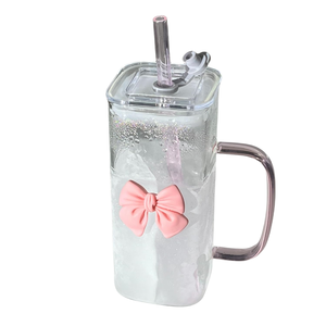 Gobelet en verre transparent de 400 ml, nouveau design, avec poignée colorée et paille, idéal pour les jus - Product Image 3