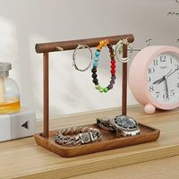 Porte-clés multifonction moderne en bois avec plateau, 5 crochets, finition brillante, support pour clés de table pour salon