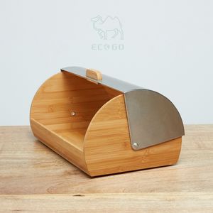 Pan de bambú natural, comida, contenedor de almacenamiento de postres con cubierta de acero inoxidable - Product Image 1