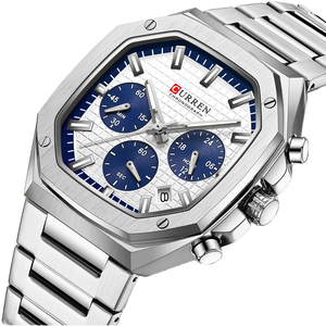 Montre Chronographe Homme Curren 8459 à Quartz, Design Unique, Cadran Carré Vintage, Bracelet en Alliage d'Acier Inoxydable 20mm, Tendance Décontractée - Product Image 1