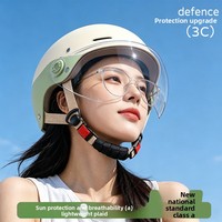 Casque de moto électrique certifié 3C en ABS pour femmes ; Protection solaire estivale, demi-casque toutes saisons, double ouverture respirante