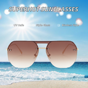 17732 for Eyewear 2019 New Double Bridge Men Women Fashion <b>Sunglasses</b> UV400 Brown Rimless <b>Square</b> % UV Protection - Product Image 2