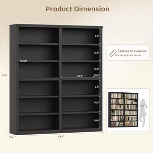 Étagères ouvertes modernes noires, étagères de rangement en bois naturel, 6 étages, 12 étagères de présentation, salon, bureau familial, bibliothèque - Product Image 3