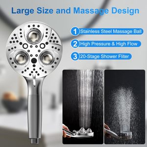Pomme de douche à main ABS moderne de luxe à 10 fonctions Filtre de massage sous pression à boule et embellissez votre expérience de salle de bain - Product Image 4