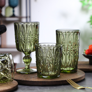 Nuovi Calici in Vetro dal Design <span class=keywords><strong>Vintage</strong></span>, Vari Stili, Calici d'Acqua in Blocco, Incisi, 310ml 350ml, Calici <span class=keywords><strong>Verdi</strong></span> per Feste in Casa - Product Image 5